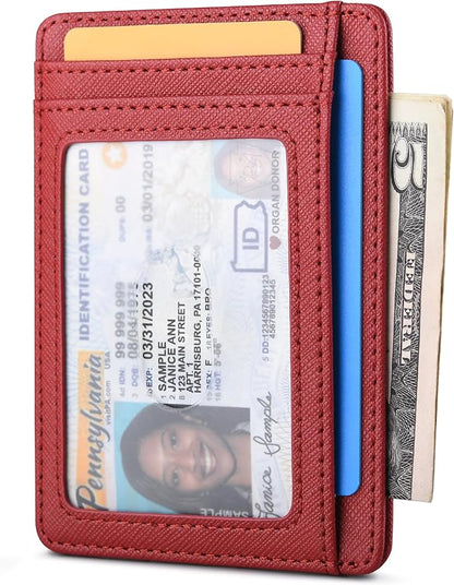 Buffway Slim Minimalist Front Pocket RFID Blocking Leather Wallets for Men and Women - Cross Red