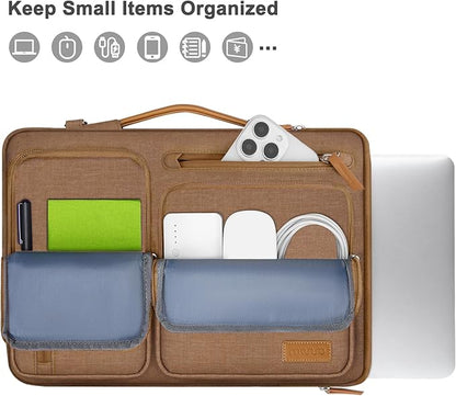 MOSISO 360 Protective Laptop Shoulder Bag,15-15.6 inch Computer Bags Compatible with MacBook Pro 16 inch, HP, Dell, Lenovo, Asus Notebook,Side Open Messenger Bag with 4 Zipper Pockets, Mocha