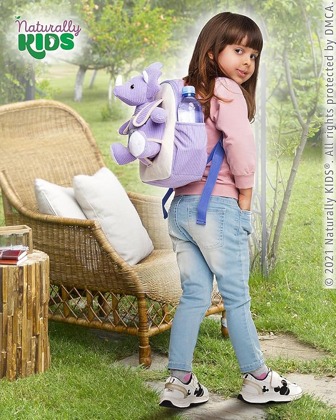 Naturally KIDS Purple Dinosaur Toys for Girls, Triceratops Toy, Dinosaur Gifts for 2 3 Year Old Girls, Toddler Backpack