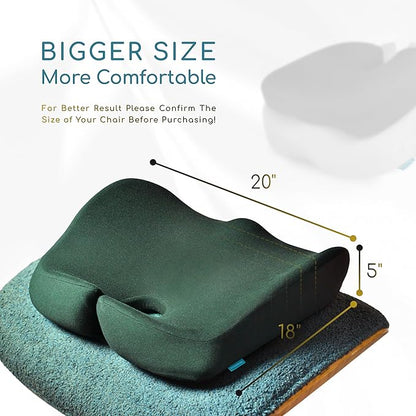 X Large Seat Cushions for Office Chairs, Car & Truck. Ergonomic Gaming Chair Seat Cushion and Sciatica Pain Relief Pillow for Back Pain. Orthopedic Coccyx Cushion for Tailbone Pain Relief (Green)