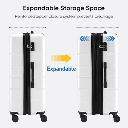 OLIXIS 24 Inch Luggage, Hardside Suitcase with Spinner Wheels, Lightweight ABS Hard Shell Checked Luggage, TSA Approved Lock, Expandable Medium Suitcase for Travel & Business–White