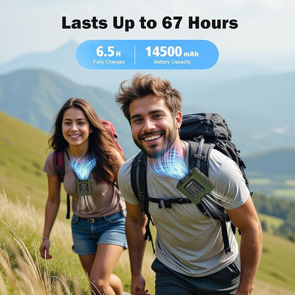 PANERGY Portable Waist Fan, 67H Runtime Wearable Fan with 4+1 Speeds, Storm Mode, 14500mAh Rechargeable Belt Fan with Dual Clip, Flashlight for Outdoor Jobsite(Army Green)