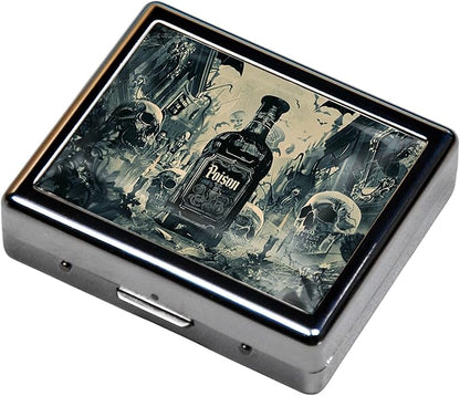 7 Days Chromed Shiny Silver Pill Organizer with Mirror Inside Has 8 Separate Compartments Rectangle,Versatile Storage for Medication - Ideal Travel Accessory (Surrounding Skeleton)