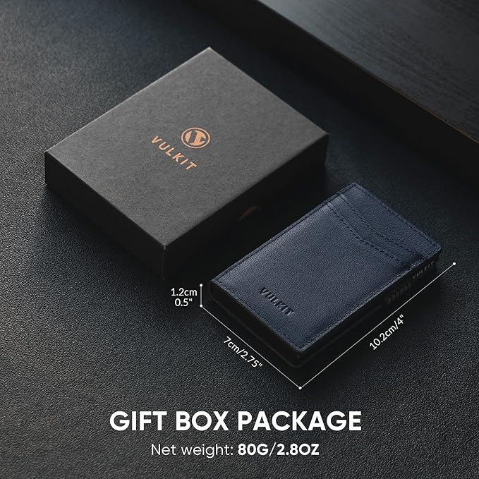 VULKIT Men's Slim Wallet Pop Up Card Holder RFID Blocking Metal Wallet Minimalist Design Holds Up to 11 Cards, Nappa Leather