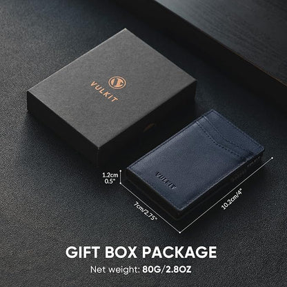 VULKIT Men's Slim Wallet Pop Up Card Holder RFID Blocking Metal Wallet Minimalist Design Holds Up to 11 Cards, Nappa Leather