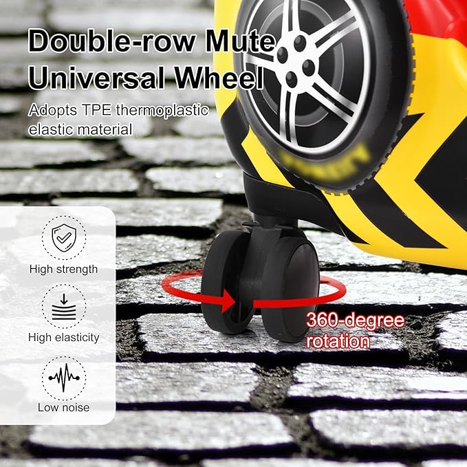 24 Inch Kid Ride Suitcase,Kid Luggage Seat Ride With Lock - Kids Travel Trolley With Safety Belt, Kids Luggage With Wheels Child Stroller Spinner Luggages, ABS+PC (Red Car, 5-12 Years)