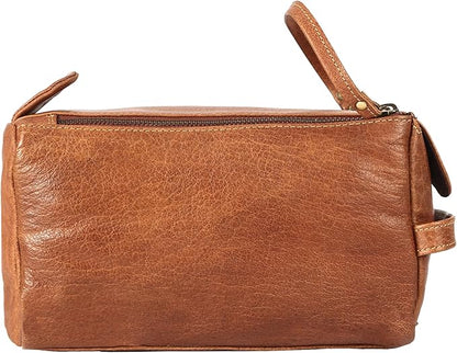 KomalC Premium Buffalo Leather Toiletry Bag for Men & Women – Leather Dopp Kit With Water resistant Lining, Premium Toiletry Travel Pouch, Unisex Wash Bag for Toiletries, Gifts for Men and Women