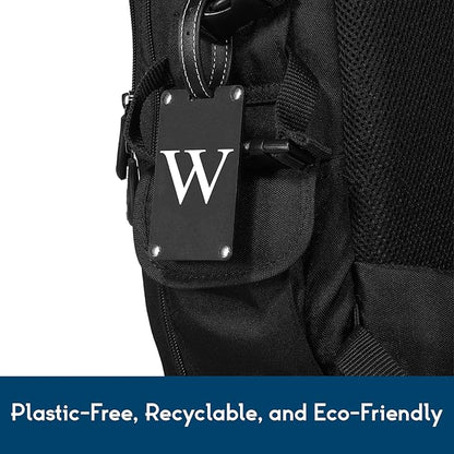 Premium 3-Layer Aluminum Luggage Tags by Fortuna - Easy to Claim, Laser-Engraved, Plastic-Free, and Eco-Friendly Luggage Tag Holders, 2-Pack, Black (W)