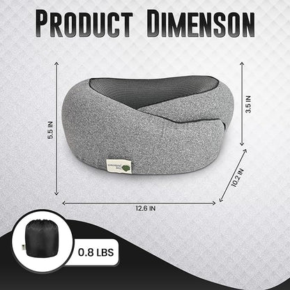 Travel Neck Pillow 100% Memory Foam, Ergonomic 360° Support Pillow for Flights, Car, Office & Train, Breathable Travel Essentials for Adults & Kids, Neck Pain Relief, (GREY)