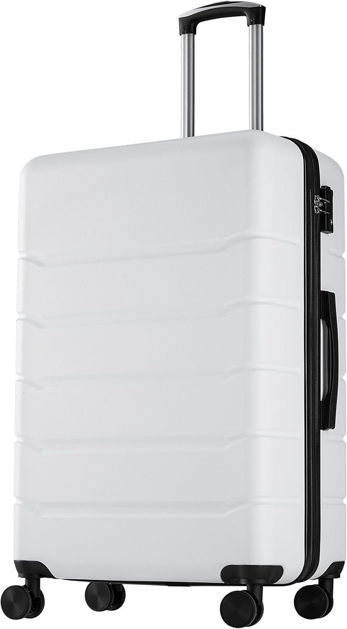 OLIXIS 24 Inch Luggage, Hardside Suitcase with Spinner Wheels, Lightweight ABS Hard Shell Checked Luggage, TSA Approved Lock, Expandable Medium Suitcase for Travel & Business–White