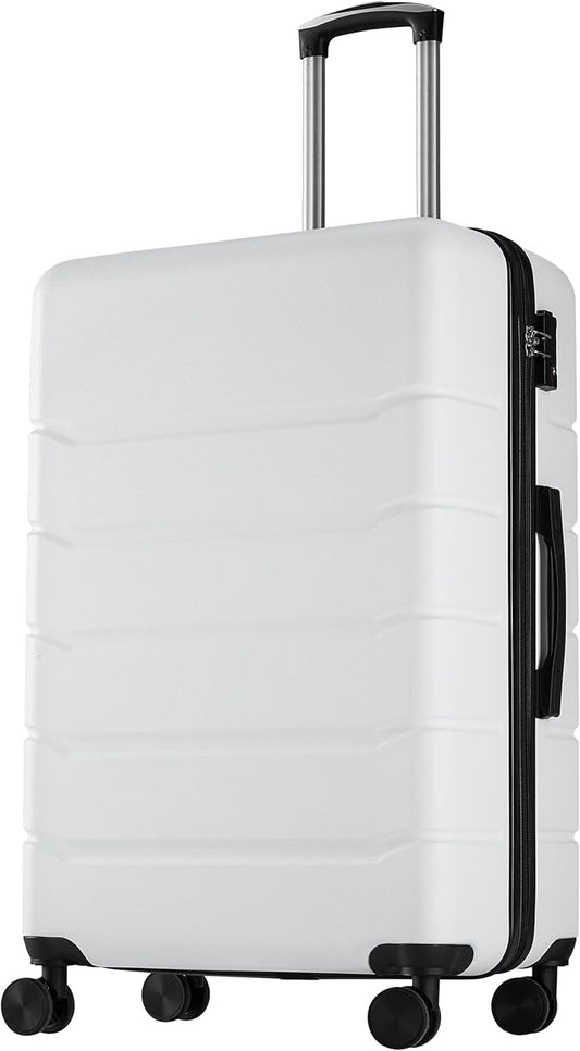 OLIXIS 24 Inch Luggage, Hardside Suitcase with Spinner Wheels, Lightweight ABS Hard Shell Checked Luggage, TSA Approved Lock, Expandable Medium Suitcase for Travel & Business–White