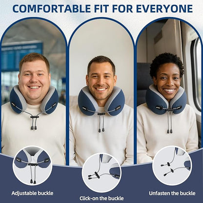 SKYTRAX COMF® Premium Ergonomic Memory Foam Travel Neck Pillow, Washable Cooling Ice Silk Cover, Firm Neck Support for Airplane Long Flights & Pain Relief, with Portable Carry Case (Navy Blue)
