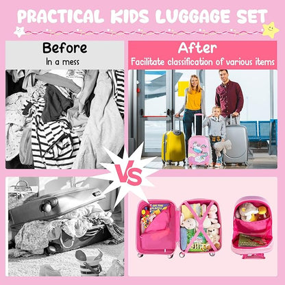 KOTEK Kids Carry On Luggage Set, 18" Hardside Rolling Suitcase with Spinner Wheels, Travel Rolling Luggage for Boys Girls (Pink Unicorn)
