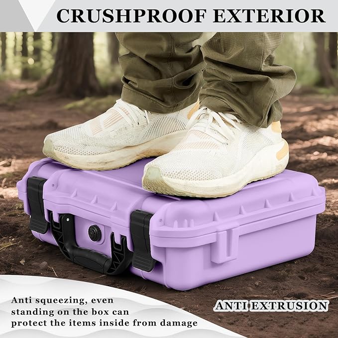 1 Pcs 16.3 x 12.4 x 6.5 Inch Waterproof Hard Case with DIY Customizable Foam Insert Portable Protective Case with Knife for Camera Drones Equipments Tools Test Instruments (Purple)