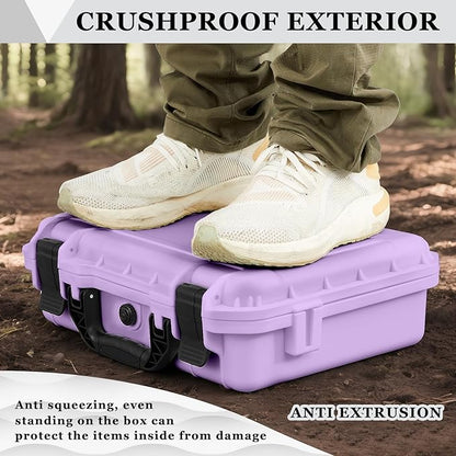 1 Pcs 14.3 x 11.4 x 4.5 Inch Waterproof Hard Case with DIY Customizable Foam Insert Portable Protective Case with Knife for Camera Drones Equipments Tools Test Instruments (Purple)