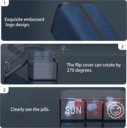 Pill Organizer 2 Times a Day, Am Pm Twice Daily Pill Case, Detachable Large Travel Pill Box 7 Day, Weekly Pill Container for Vitamin Medicine Supplement Fish Oil (Blue)