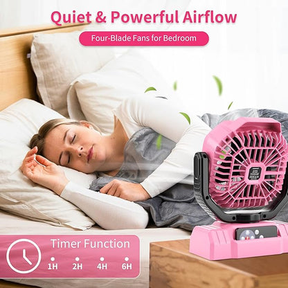AVV 20000mAh High Speed Portable Camping Rechargeable Fan with Remote Control, Battery Powered with Auto Oscillating with Camping Essentials Accessories for Outdoor, Beach, Patio, Tent, Pink