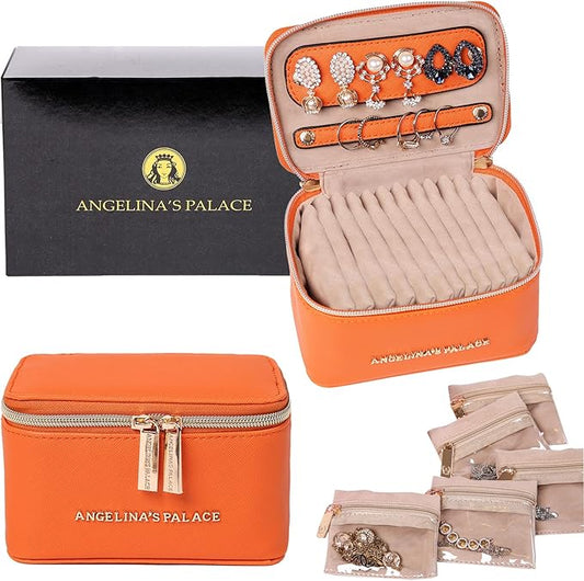 Angelina's Palace Jewelry Organizer Case Bridesmaid Gifts Travel Bag Vegan Leather Box for Necklace Earring Bracelet Ring(light terracotta)