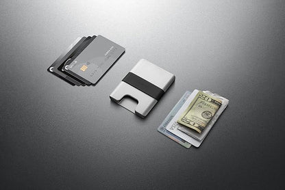 JAMES° The Lowe Minimalist CNC-Machined Aluminum Men's Wallet, Naturally RFID-Blocking, Simple, Clean, Slim - Silver + Black