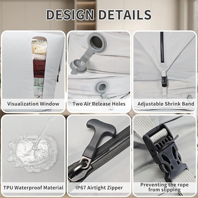 ONTYZZ 2 Pack Home Vacuum Bags Space Saver Compression Domestic Vacuum Sealer Bags for Clothes, Comforters, Blankets, Bedding