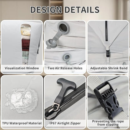 ONTYZZ 2 Pack Home Vacuum Bags Space Saver Compression Domestic Vacuum Sealer Bags for Clothes, Comforters, Blankets, Bedding