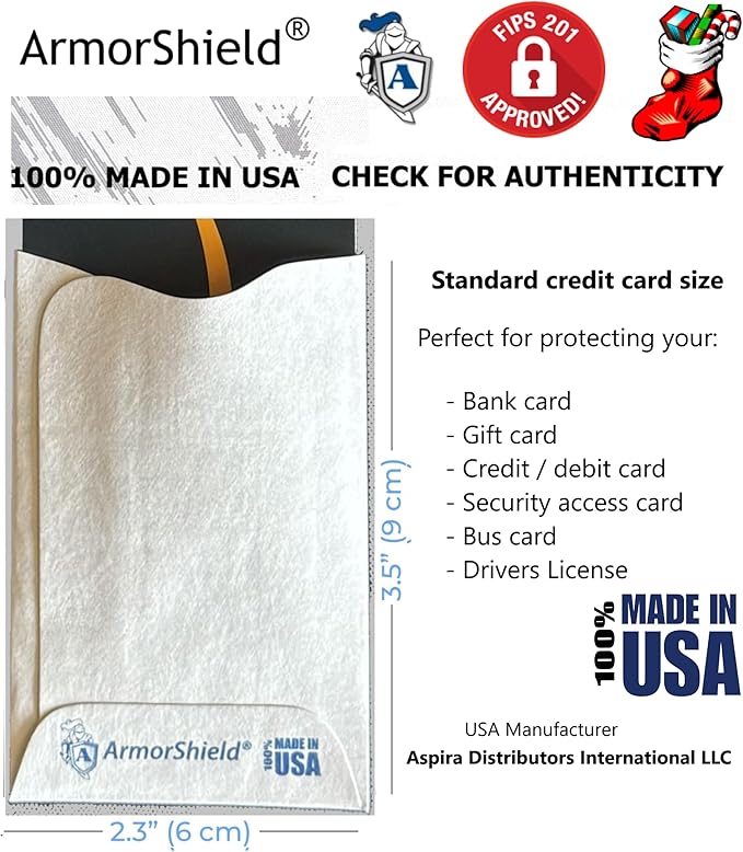 RFID Blocking Sleeves Credit Card Protector 100% MADE IN USA - Anti-theft for Travel wallet, purse. ArmorShield Your Identity (10PAK)