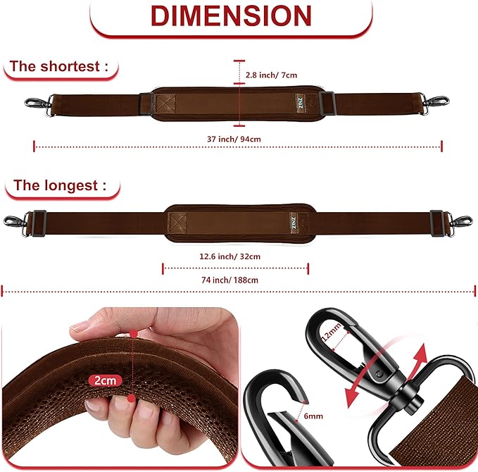 ZINZ 74" Shoulder Strap with Fixed Pad and Dual Balanced Buckles，Brown