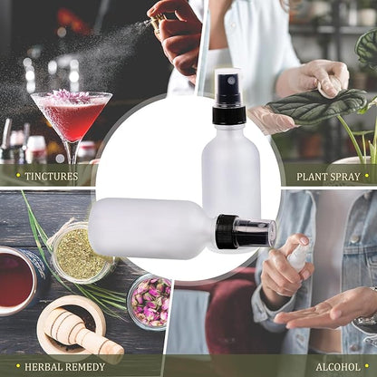 Green Glass Small Spray Bottles 2 oz 24 Packs,Fine Mist Sprayer Pretty Finish,Refillable Containers mini spray bottles for Cleaning Solutions and Skin Care (Clear Frosted 24Pack)