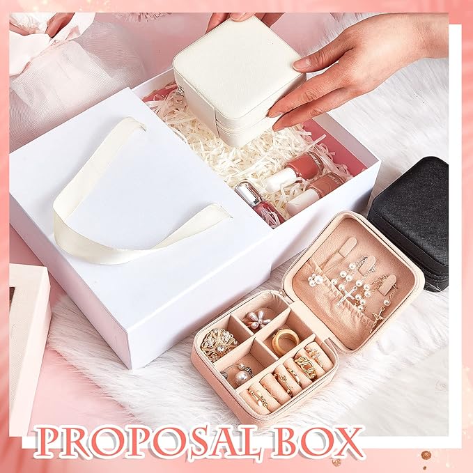 Taiyin 6 Pcs Travel Jewelry Case Box Bridesmaid Gifts Bulk Travel Jewelry Cases Boxes Small Jewels Organizers Mini Accessories Ornaments Storage for Women Girls Wedding Gifts (Pink)