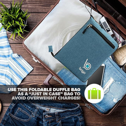 Bago Foldable Duffel Bags for Traveling Women & Men - 40L Sports Packable Duffle Bag for Travel with Shoe Compartment - Water Repellant, Heavy Duty, Lightweight Folding & Collapsible (SnowBlue)