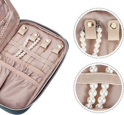 NISHEL Travel Jewelry Case, Holiday Organizer for Necklaces, Earrings, Rings, Bracelets, Watch, Lake-Blue