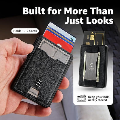 RFID Blocking Wallet, Minimalist Card Holder with Quick Access, Holds 1 to 12 Cards & Cash, Vegan Leather & Brushed Aluminum, Gift-Ready Packaging (Black)