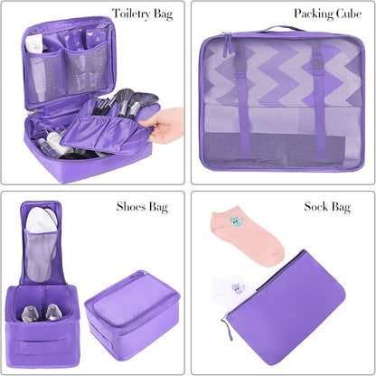 BAGAIL 8 Set Packing Cubes Luggage Packing Organizers for Travel Accessories-Light Purple
