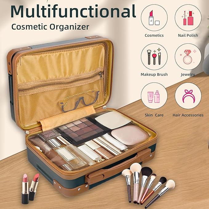 14inch Hard Shell Cosmetic Organizer Travel Train Hand Luggage Small Portable Carrying Suitcase Makeup Case Bag for Women Toiletry