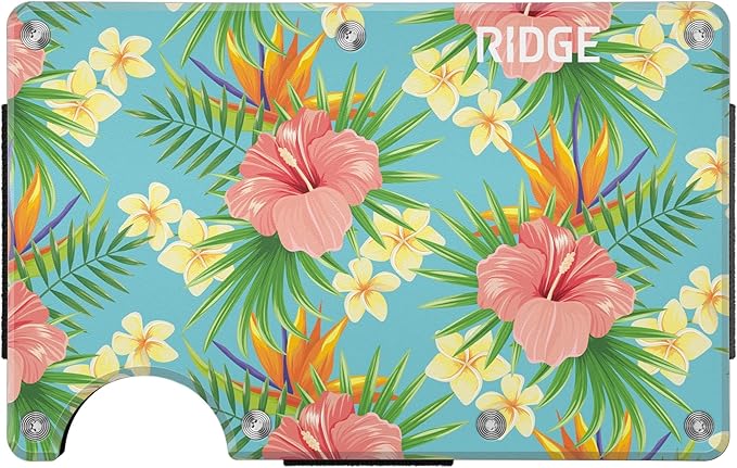 Ridge Wallet for Men - Slim Minimalist Compact Wallet and Card Holder, RFID Protected Front Pocket Wallets for Men with Integrated Cash Strap (Tropical)