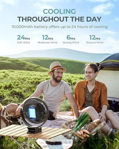 xasla 10000mAh Portable Clip on Fan, 8 inch Rechargeable Battery Operated, 24 Hours Work Time, Quiet USB 4 Speeds Personal, Ideal for Outdoor Camping Golf Cart Home Office Black