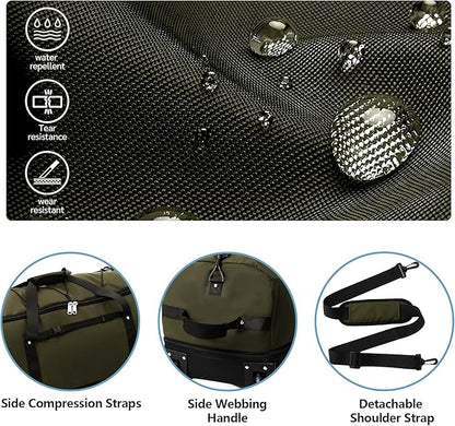 32” 1680D Oxford Foldable Duffle Bag with 2 Wheels,110L to 140L Expandable Soft Sided Rolling Travel Bag,Army Green