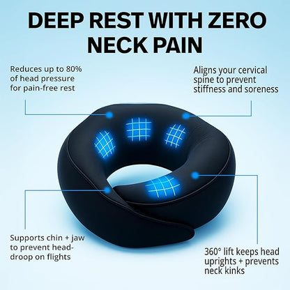 Memory Foam Travel Neck Pillow – Ergonomic 360° Head & Neck Support for Airplanes, Car & Home – Compact Washable Cover, Carry Bag & Earplugs – Best Neck Pillow Airplane, Travel Pillow for Long Flights