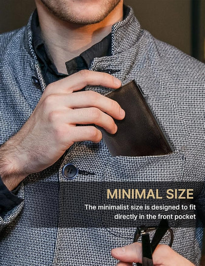 typecase Mens Wallet Card Holder: Pop Up Aluminum Case, Full Grain Leather, RFID Blocking, Smart, Slim, Minimalist, Front Pocket - 9-14 Card Capacity | ID Window | Cash Slot (Burnished Black)