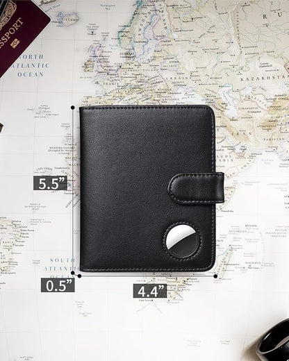 Passport Holder for Travel with AirTag Holder- Leather RFID Blocking Travel accessories with 5 Cards Slot&1ID Window,Magnetic Closure,Gift Box(Air Tag Not Included)