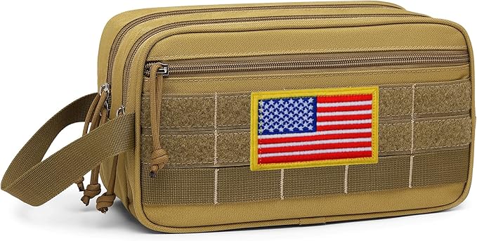 TACTICISM Toiletry Bag for Men - Dry Wet Separate Hygiene Bag Travel Toiletry Bag, Tactical Molle Dopp Kit for Men with Water-Resistant Shaving Bag for Adult Women for Travel, Brown