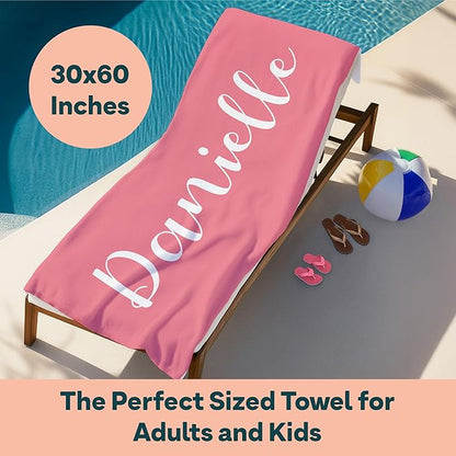Ships Next Day - Personalized Beach Towel for Kids & Adults - Printed in USA - Custom Towels with Picture and Text - Quick Dry Pool Towels - Cotton/Poly Blend - 30" x 60" - Solid Color