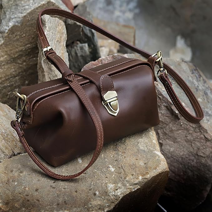 Premium Leather Cosmetic Bag for Women – Large Capacity Travel Makeup Organizer Pouch with Handle & Shoulder Strap, Vanity Makeup Case, Durable Leather Bag & Cosmetic Organizer For Travel - Brown