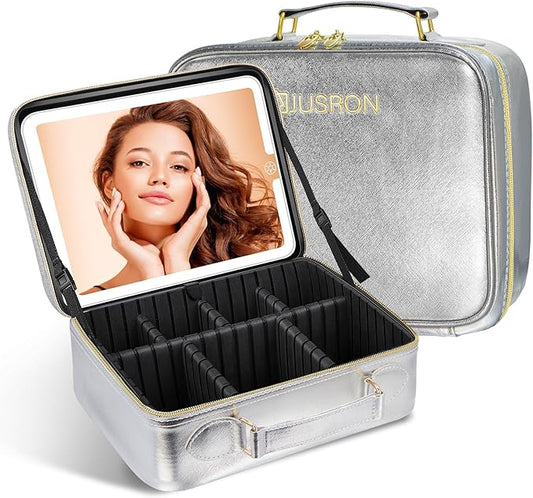 JUSRON Travel Makeup Bag (Sliver, Large)