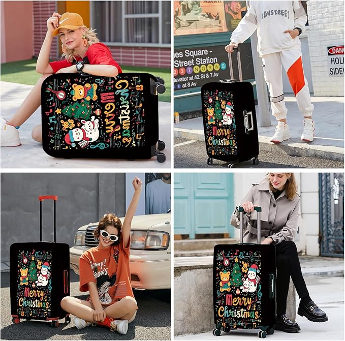 FOREVER QUEEN Cartoon - Merry Christmas Luggage Cover Suitcase Protector Suitcase Cover Anti-Scratch,Stretchable Bag Cover Washable Durable Polyester