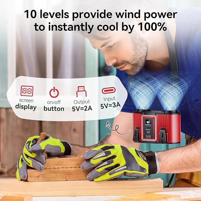 12000mAh Personal Waist Fan, USB Rechargeable Clip The Waist For Working,10 Speed & 23H Cooling and Heatstroke Prevention For Outdoor Travel Camping (Red, 12000mAh)