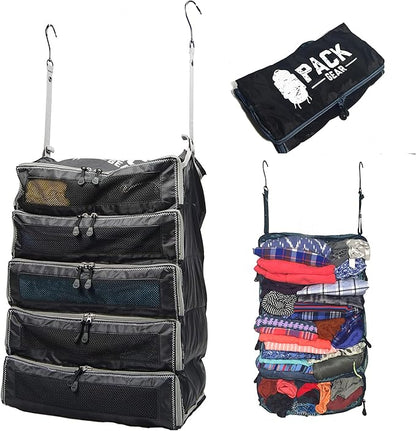 Pack Gear Hanging Suitcase Organizer - Our XL Hanging Luggage Organizer Perfectly Fits Any Suitcase - Our Packing Cubes For Travel Use Mesh Windows to Make Finding Any Outfit Easy (Black, XL)
