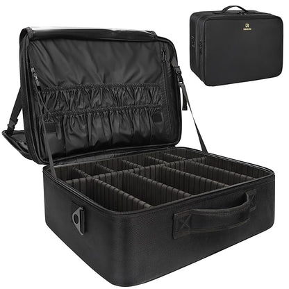 MONSITNA Extra Large Makeup Case 17 Inch Super Large Capacity Travel Makeup Train Case Professional Makeup Artist Case Nail Polish Organizer Storage Box with Two Adjustable Shoulder Strap (Black)