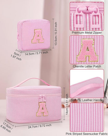 Mom Gifts for Mom, Personalized Initial Makeup Bag Cosmetic Bags for Women Cute|Makeup Pouch Birthday Gifts for Mother,Birthday Gift for Her Cute Toiletry Bag,2PCS Pink M