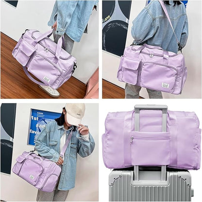 Travel Duffel Bag with Shoes Compartment Sports Gym Bag with Dry Wet Separated Pocket for Men and Women, Overnight Bag Weekender Bag Training Handbag Yoga Bag - Purple